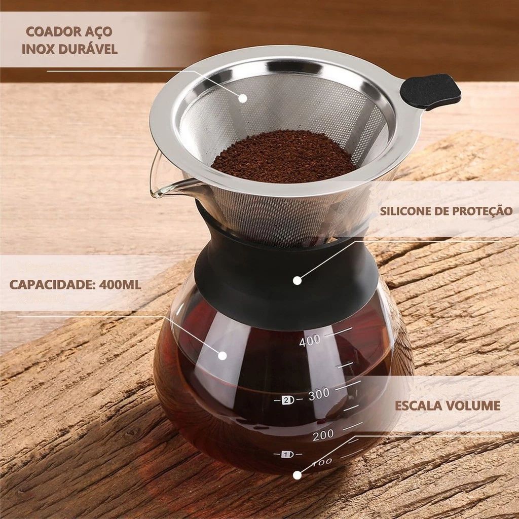 Passador De Café Com Filtro Em Inox