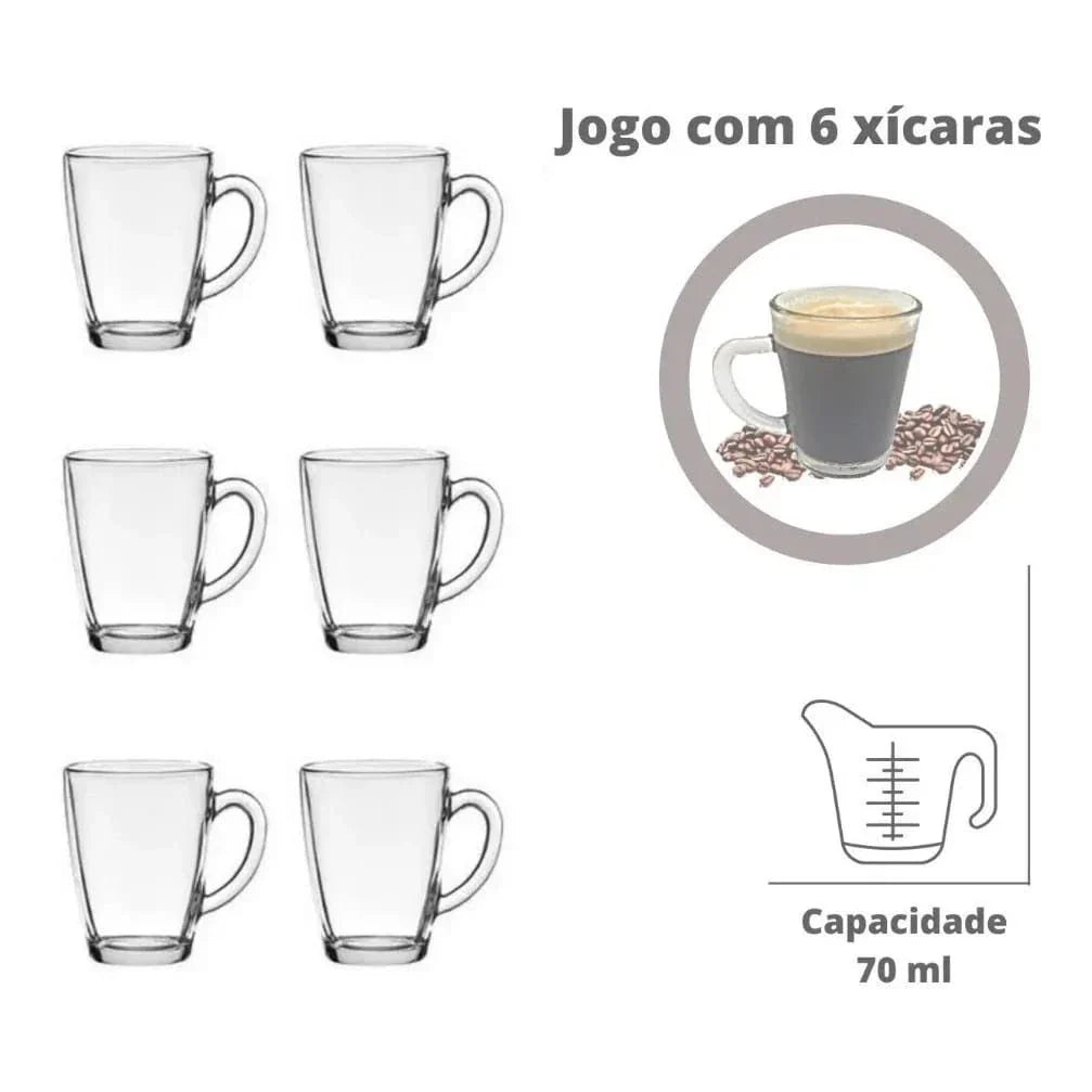 Jogo de 5 Xícaras de Café em Vidro