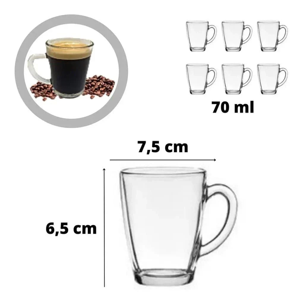 Jogo de 5 Xícaras de Café em Vidro
